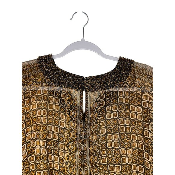 Silk Beaded Tunic Top Sheer Neutral Fall O/S - Picture 6 of 8